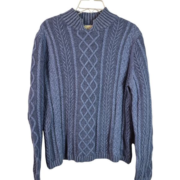 LL Bean Blue Wool Angora Cable Knit Vintage Long Sleeve Sweater Women's Large - Picture 2 of 4